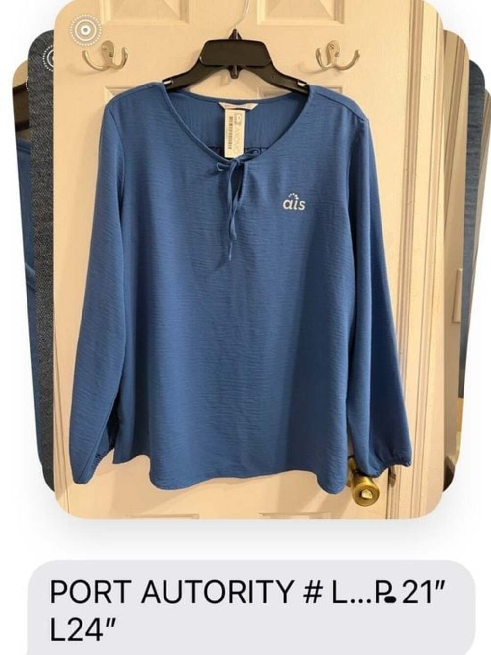 AIS Women's Blue Long-Sleeve Tie-Neck Top Sz L - Picture 8 of 8